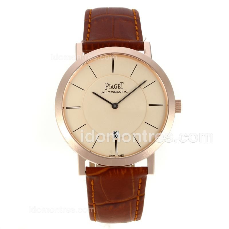 Piaget Altiplano Automatic Stick Markers Rose Gold Case with Yellow Dial-Leather Strap