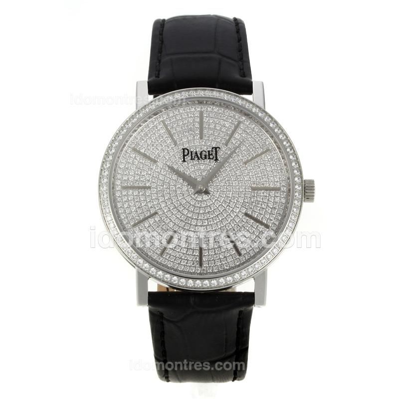 Piaget Altiplano Automatic Stick Markers with Diamond Dial and Bezel-Black Leather Strap