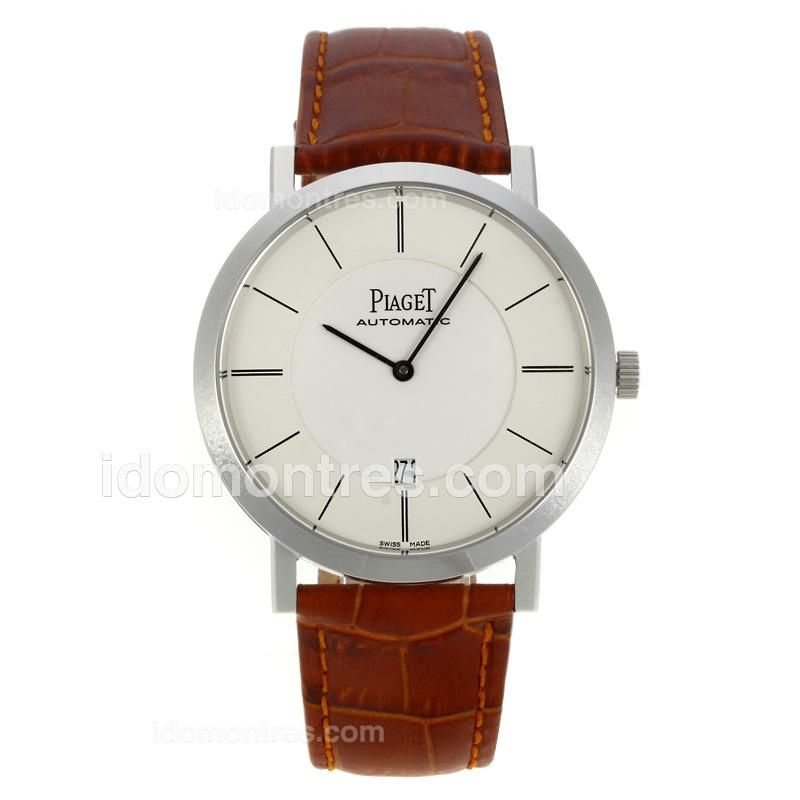 Piaget Altiplano Automatic Stick Markers with White Dial-Leather Strap