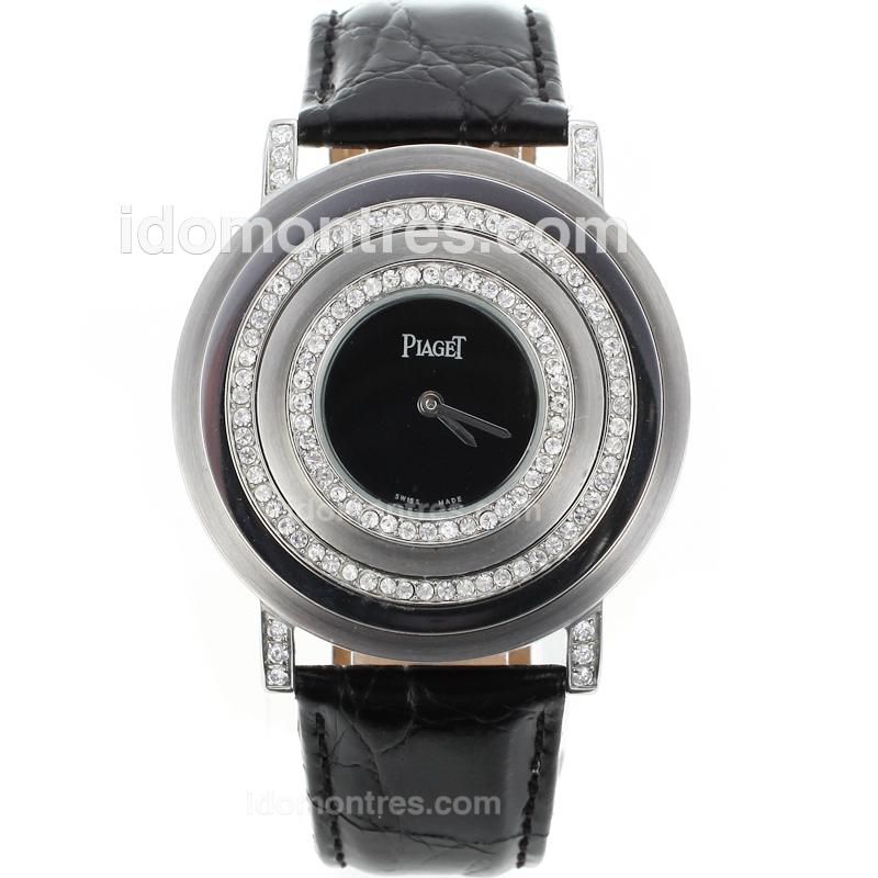 Piaget Altiplano Diamond Bezel with Black Dial-Leather Strap