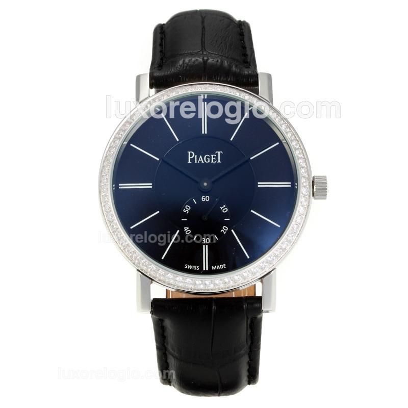 Piaget Altiplano Diamond Bezel with Blue Dial-Blue Leather Strap