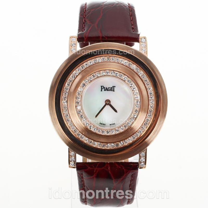 Piaget Altiplano Rose Gold Case Diamond Bezel with MOP Dial-Leather Strap