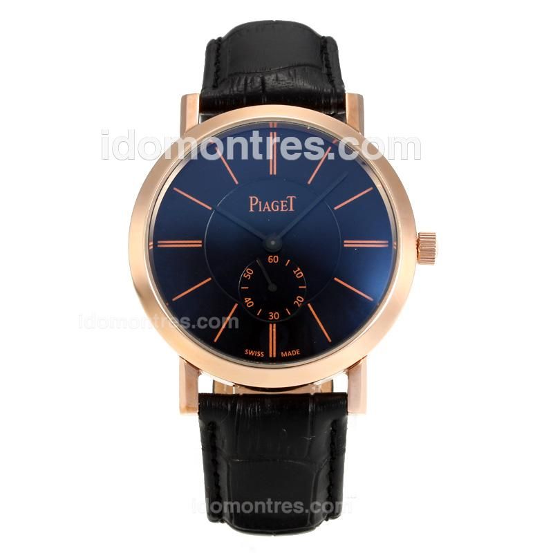 Piaget Altiplano Rose Gold Case with Black Dial-Black Leather Strap