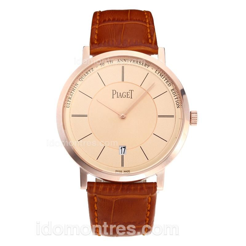 Piaget Altiplano Rose Gold Case with Champagne Dial-Leather Strap