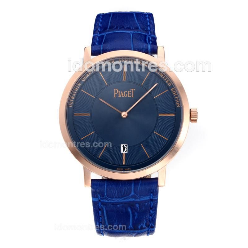 Piaget Altiplano Rose Gold Case with Blue Dial-Leather Strap