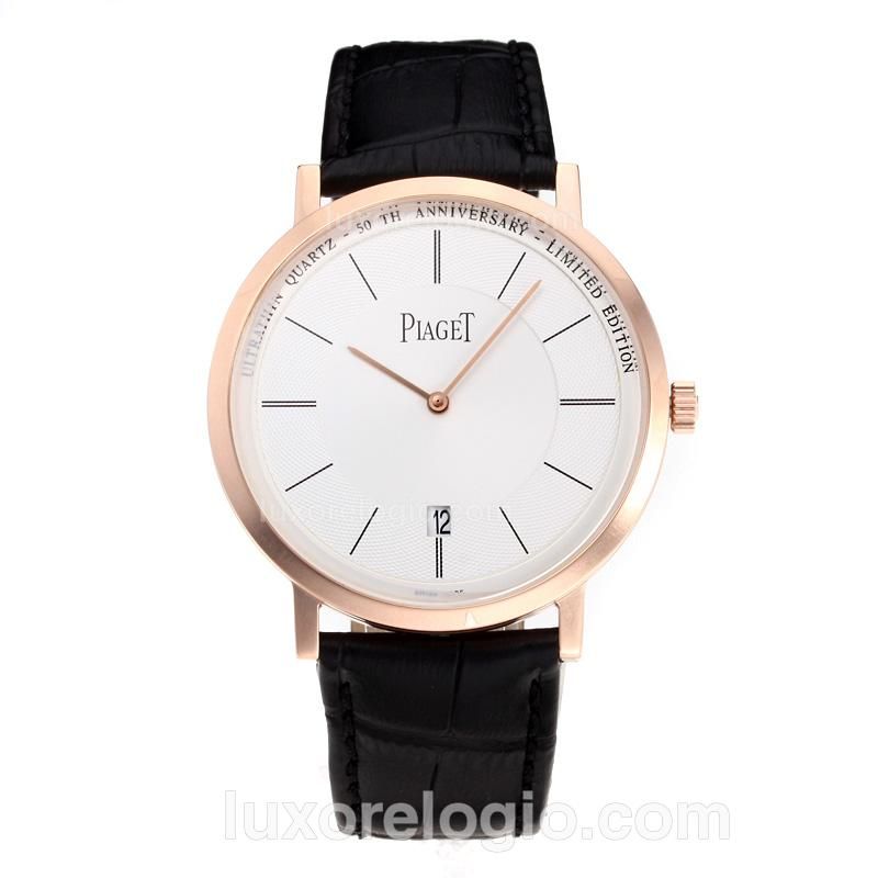 Piaget Altiplano Rose Gold Case with White Dial-Leather Strap