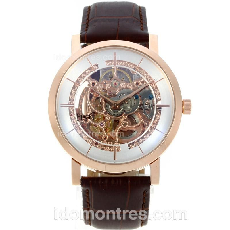 Piaget Altiplano Skeleton Automatic Rose Gold Case with Stick Markers-Leather Strap