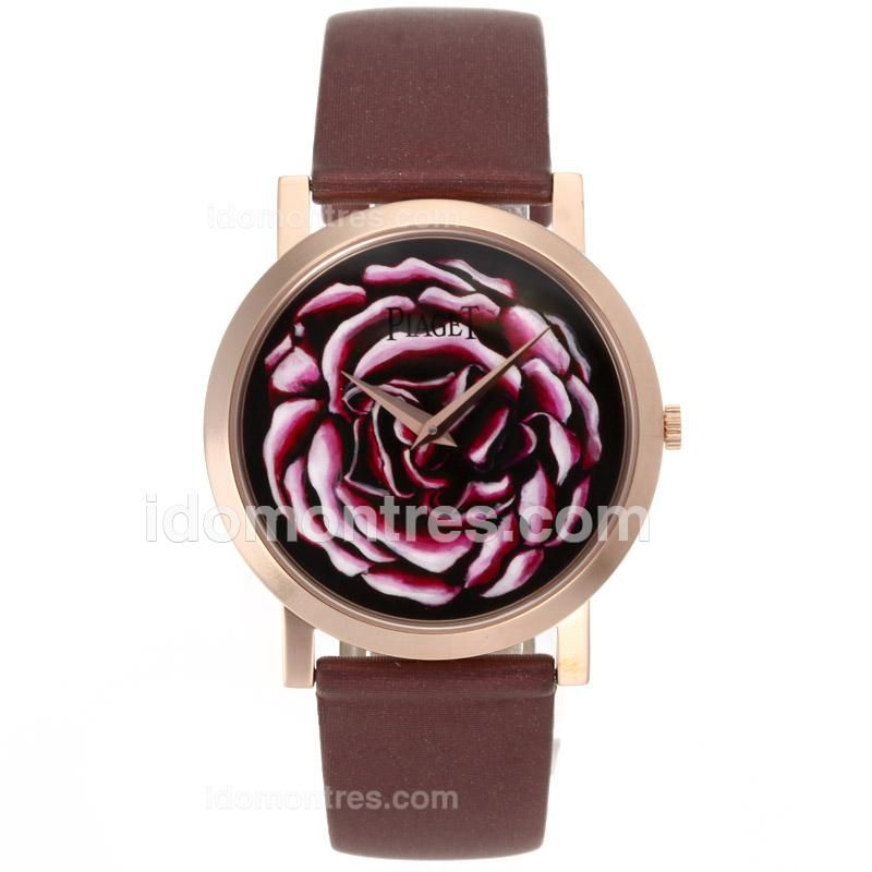 Piaget Altiplano Swiss ETA Movement Rose Gold Case with Flower Dial-Leather Strap