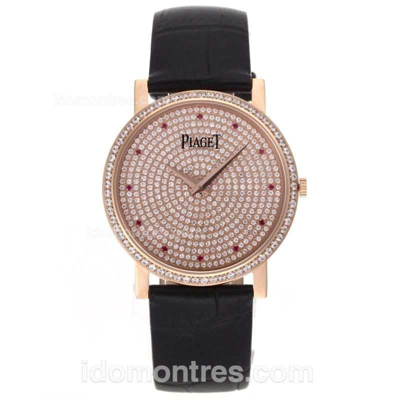 Piaget Altiplano Swiss ETA Movement Rose Gold Case with Diamond Bezel and Dial-Leather Strap