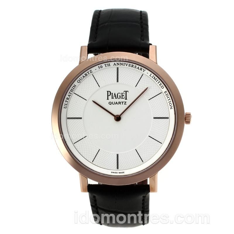 Piaget Altiplano Swiss ETA Movement Rose Gold Case with White Dial-Leather Strap