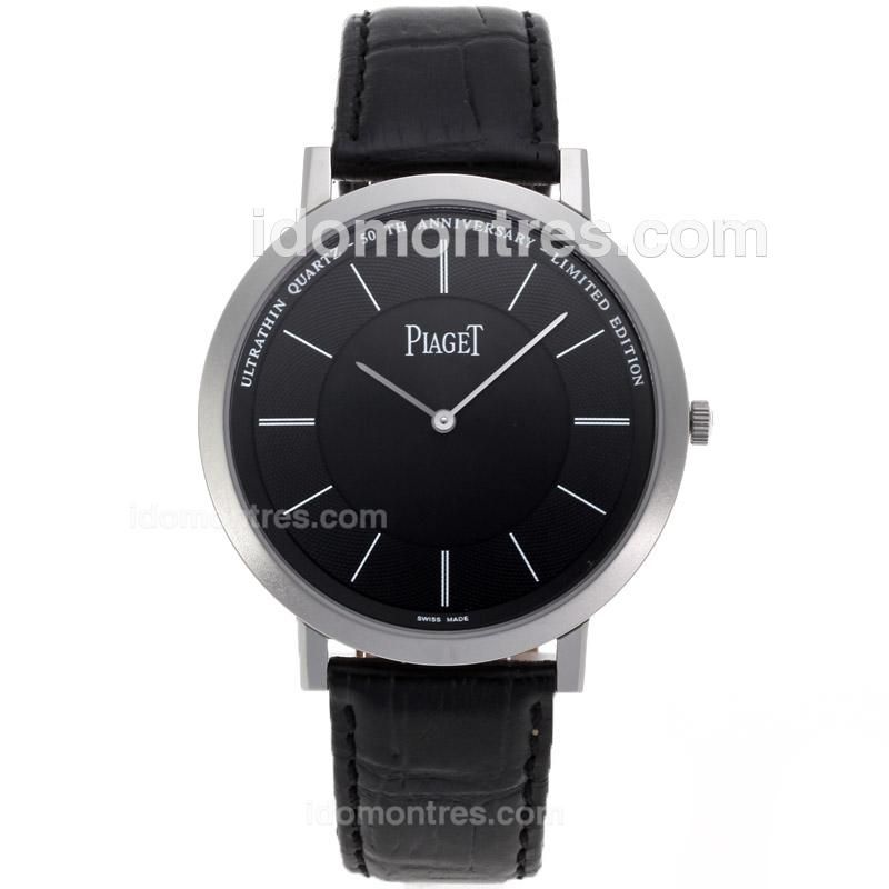 Piaget Altiplano Swiss ETA Movement Stick Markers with Black Dial-Leather Strap