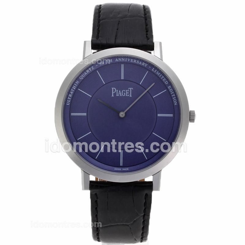 Piaget Altiplano Swiss ETA Movement Stick Markers with Blue Dial-Leather Strap