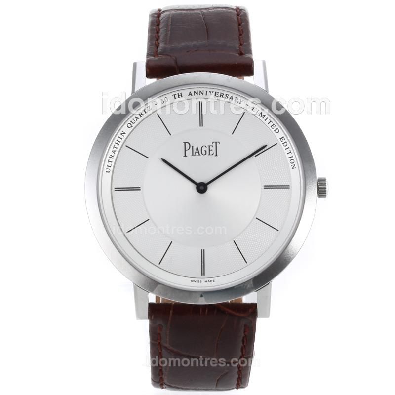 Piaget Altiplano Swiss ETA Movement Stick Markers with White Dial-Leather Strap