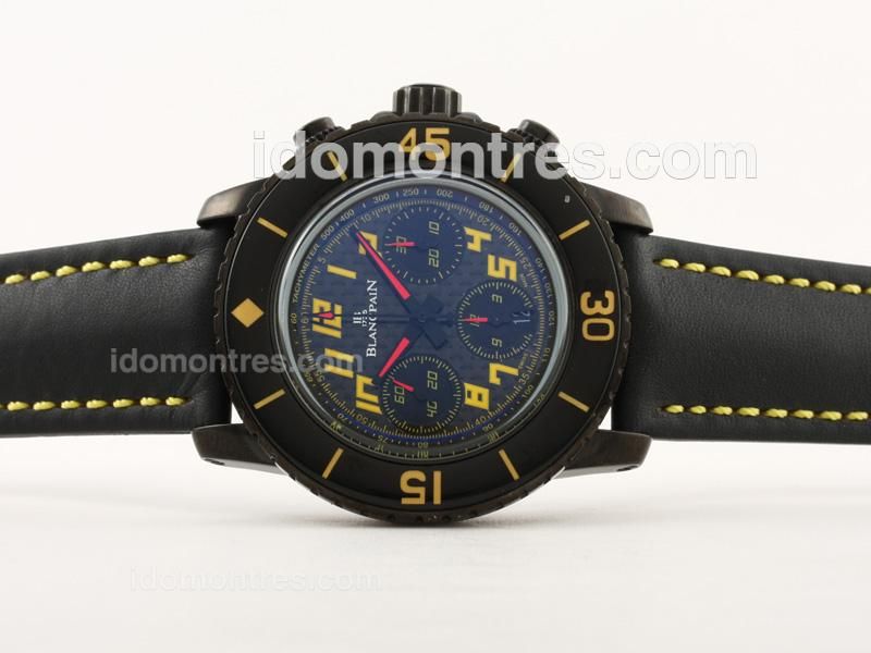 Blancpain Fifty Fathoms Chrono Swiss Valjoux 7750 Movement PVD Case with Yellow Marking