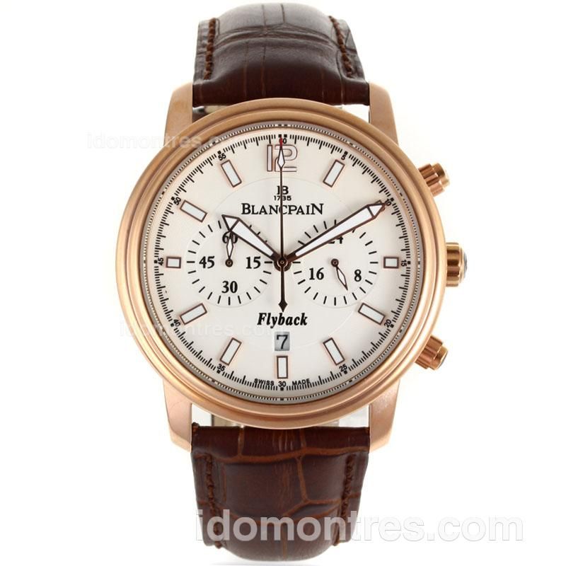 Blancpain Flyback Working Chronograph Rose Gold Case with White Dial-Leather Strap