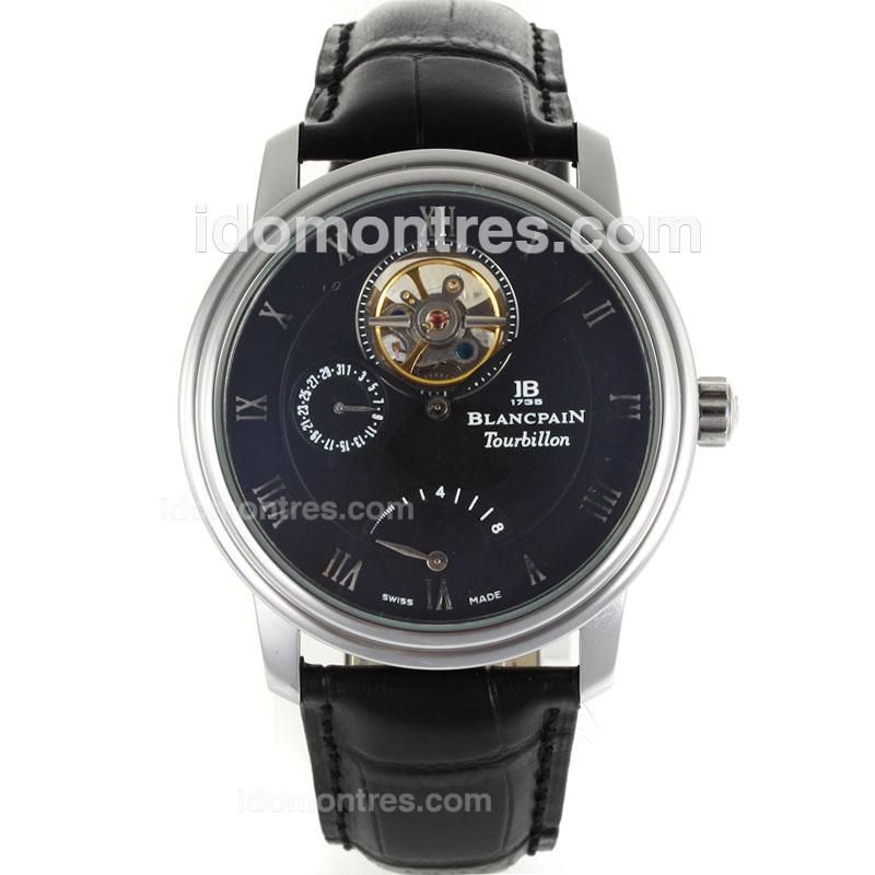 Blancpain Tourbillon Working Power Reserve Automatic Roman Markers with Black Dial-Leather Strap