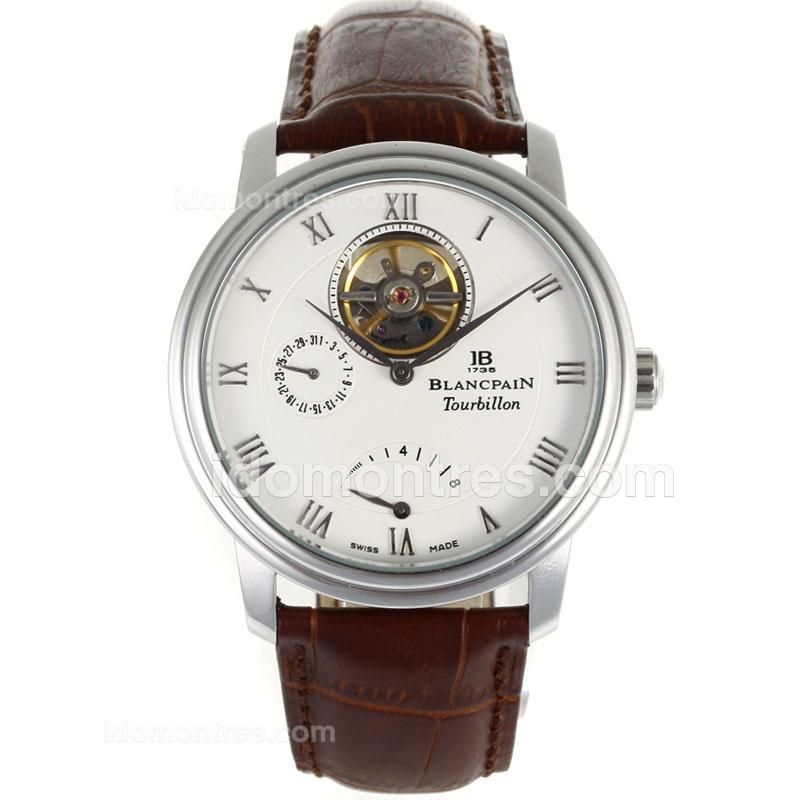 Blancpain Tourbillon Working Power Reserve Automatic Roman Markers with White Dial-Leather Strap
