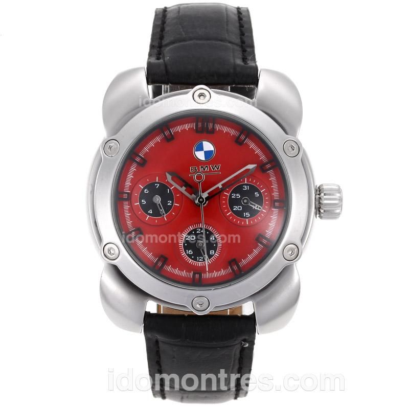 BMW Automatic with Red Dial-Leather Strap