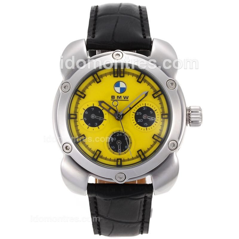 BMW Automatic with Yellow Dial-Leather Strap