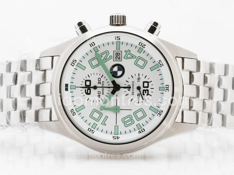 BMW Working Chronograph White Dial with Green Marking S/S