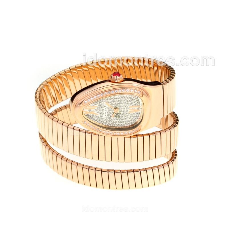 Bvlgari Serpenti Collection Diamond Bezel Full Rose Gold with White Dial