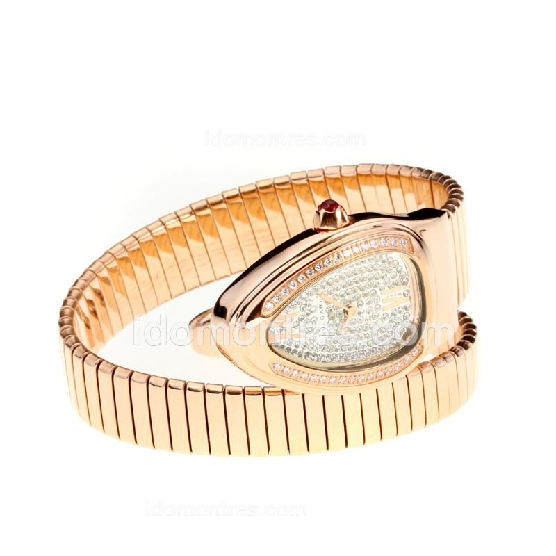 Bvlgari Serpenti Collection Diamond Bezel Full Rose Gold with White Dial