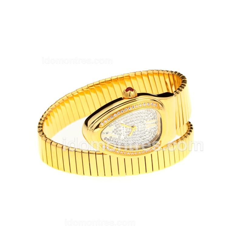 Bvlgari Serpenti Collection Diamond Bezel Full Yellow Gold with White Dial