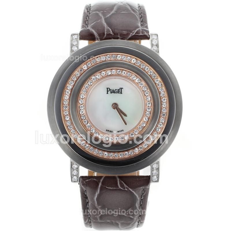 Piaget Altiplano Two Tone Diamond Bezel with MOP Dial-Leather Strap