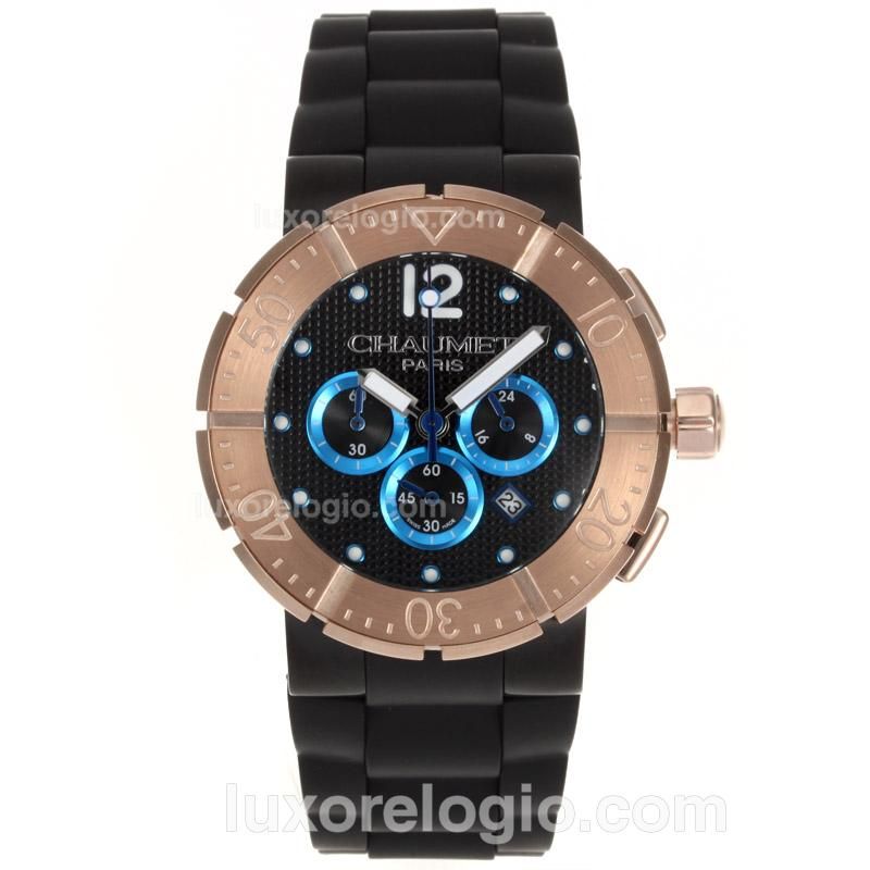 Chaumet Class One Working Chronograph PVD Case Rose Gold Bezel with Black Dial-Rubber Strap