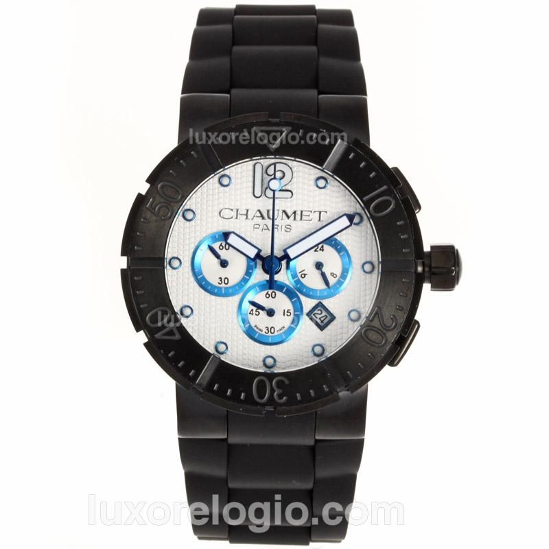 Chaumet Class One Working Chronograph PVD Case with White Dial-Rubber Strap