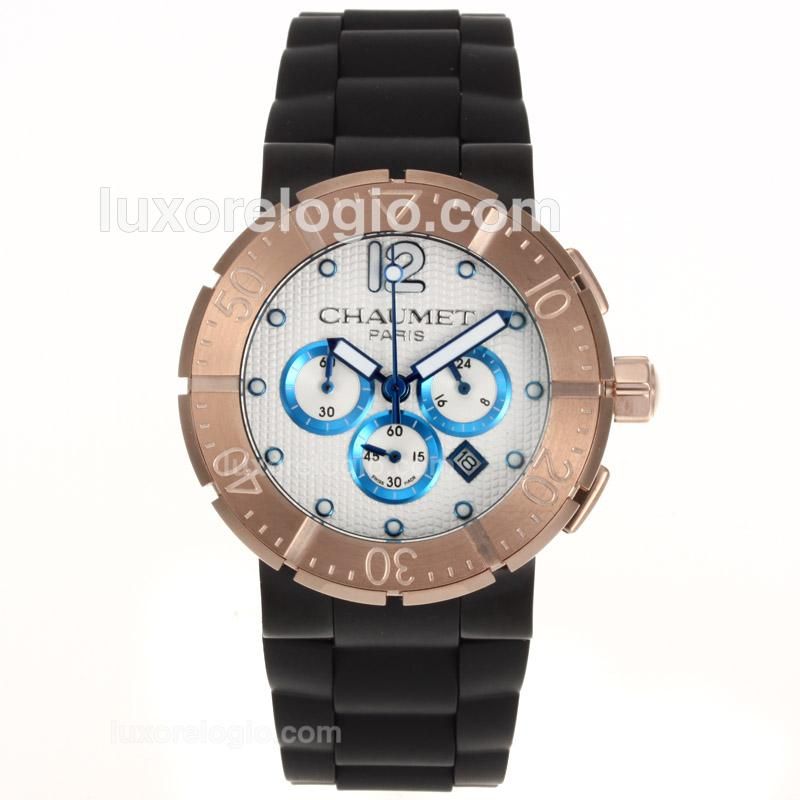 Chaumet Class One Working Chronograph Rose Gold Case with White Dial-Rubber Strap