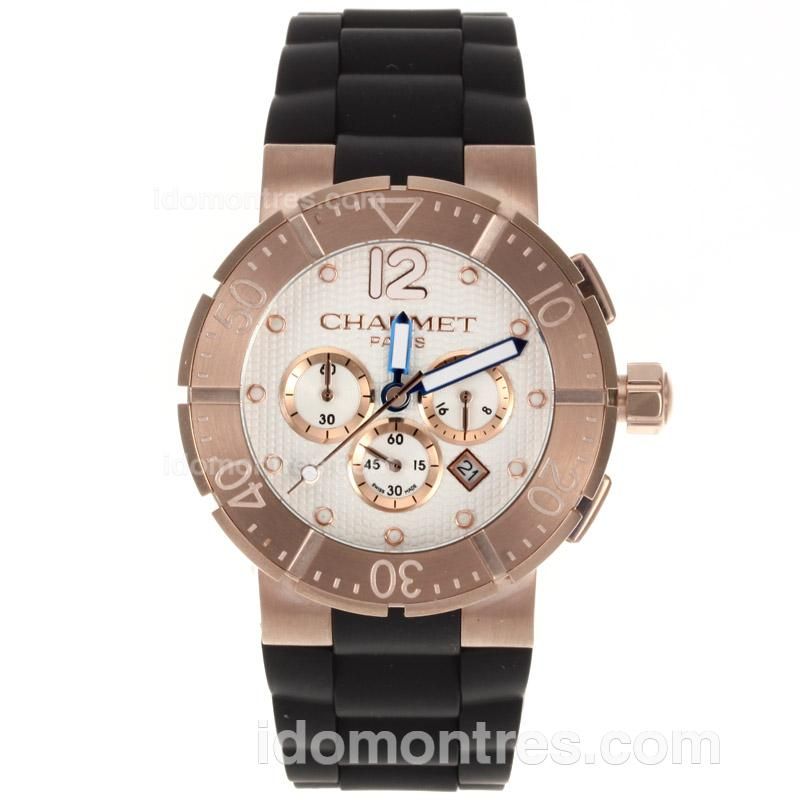 Chaumet Class One Working Chronograph Rose Gold Case with White Dial-Rubber Strap