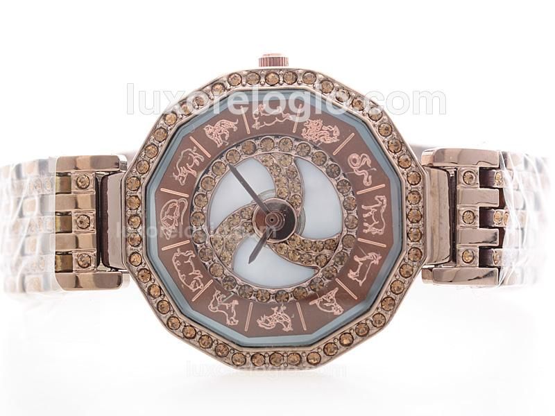 Chopard Classic Chinese Zodiac Watch Rose Gold Case MOP Dial with Brown Diamond Bezel