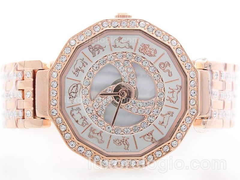 Chopard Classic Chinese Zodiac Watch Rose Gold Case MOP Dial with Diamond Bezel