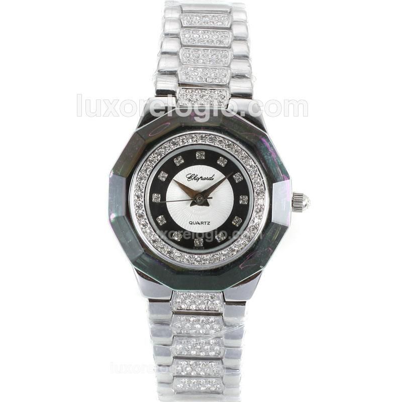Chopard Classic Diamond Markers with White/Black Dial- Diamond Strap