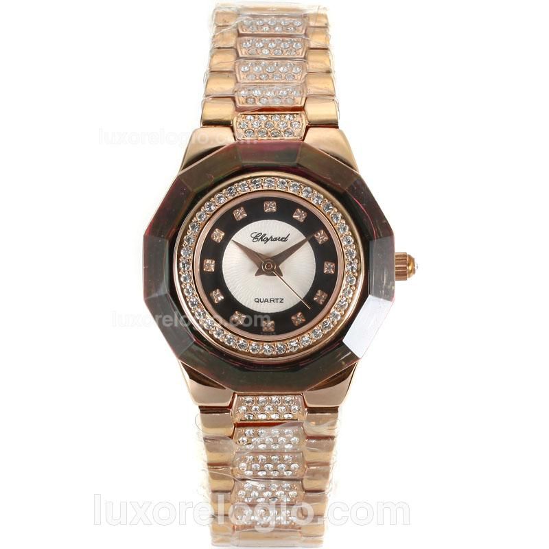 Chopard Classic Diamond Markers with White/Black Dial- Rose Gold Diamond Strap