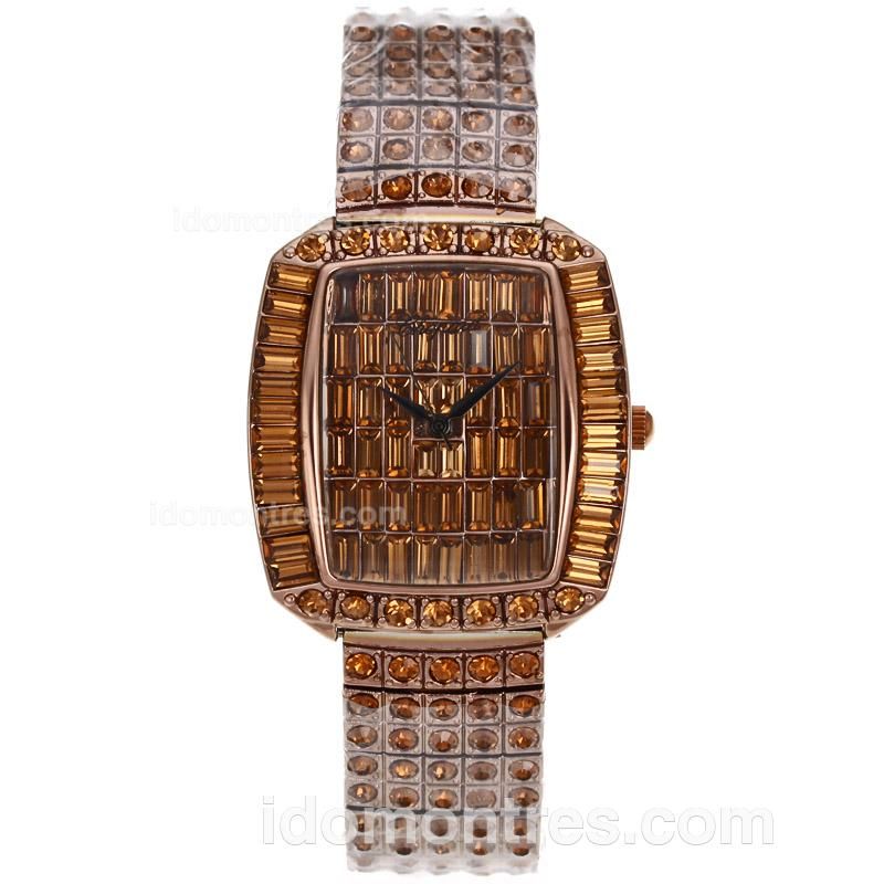 Chopard Classic Full Coffee Gold with Full CZ Diamonds-Lady Size