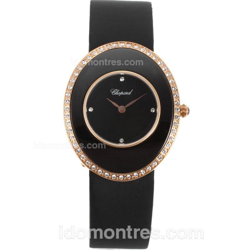 Chopard Classic Rose Gold Case Diamond Bezel with Black Dial-Lady Size