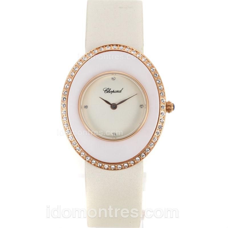 Chopard Classic Rose Gold Case Diamond Bezel with White Dial-Lady Size