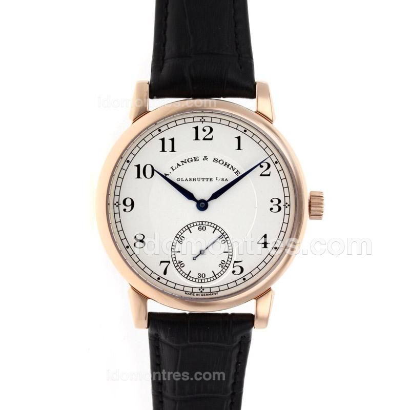 A.Lange & Sohne Classic Manual Winding Rose Gold Case with White Dial-Leather Strap