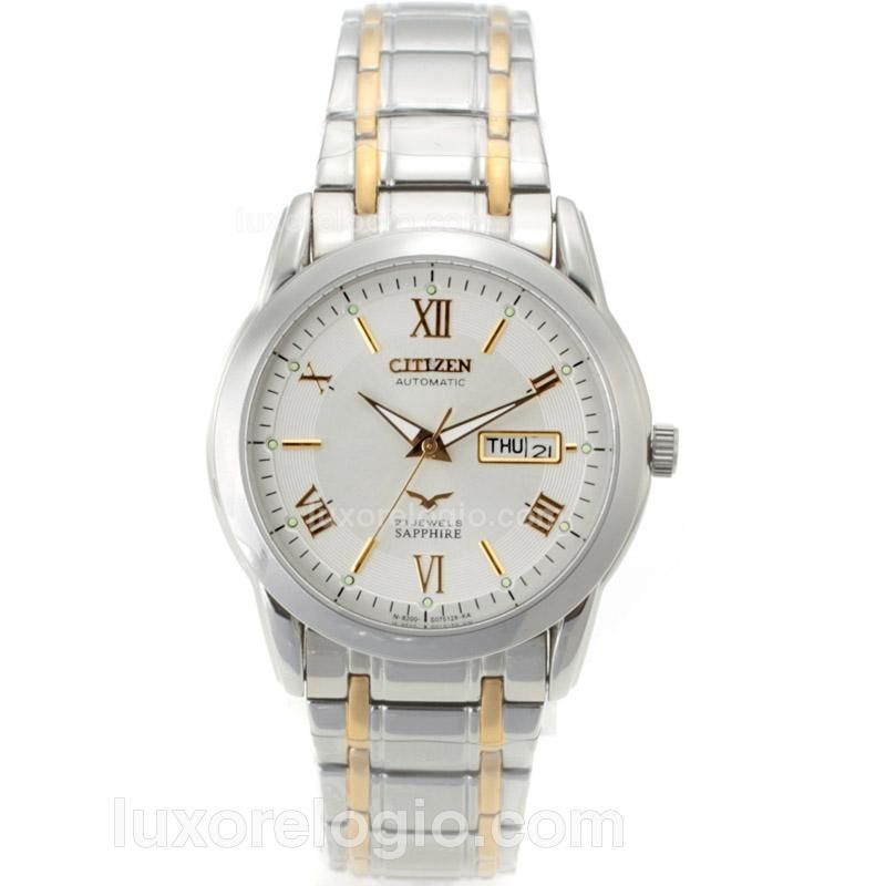 Citizen Automatic Gold Roman Markers with White Dial S/S-18K Plated Gold Movement