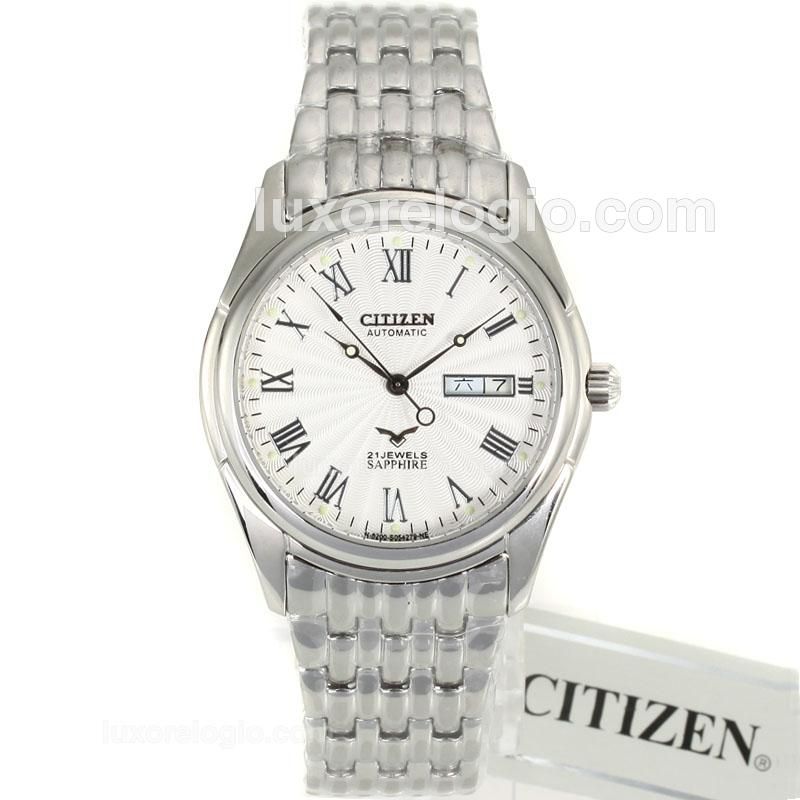 Citizen Automatic Roman Markers with White Dial S/S-18K Plated Gold Movement