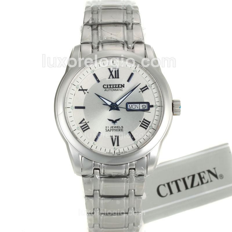 Citizen Automatic Roman/Sticker Markers with Silver Dial S/S-18K Plated Gold Movement