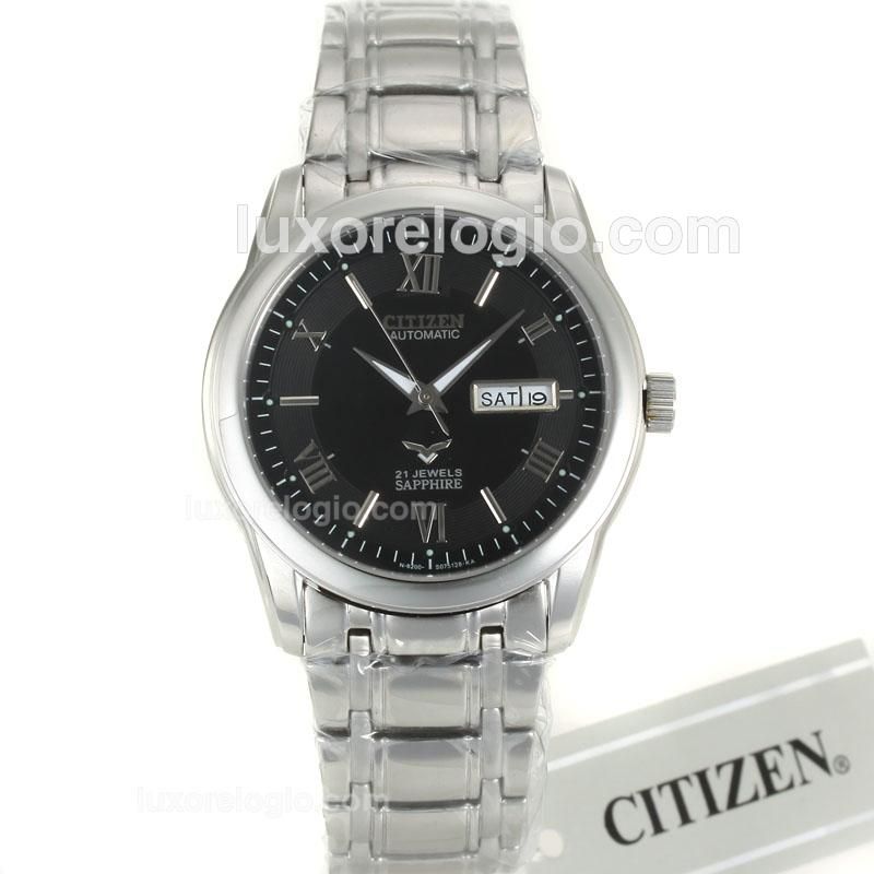 Citizen Automatic Roman/Sticker Markers with Black Dial S/S-18K Plated Gold Movement