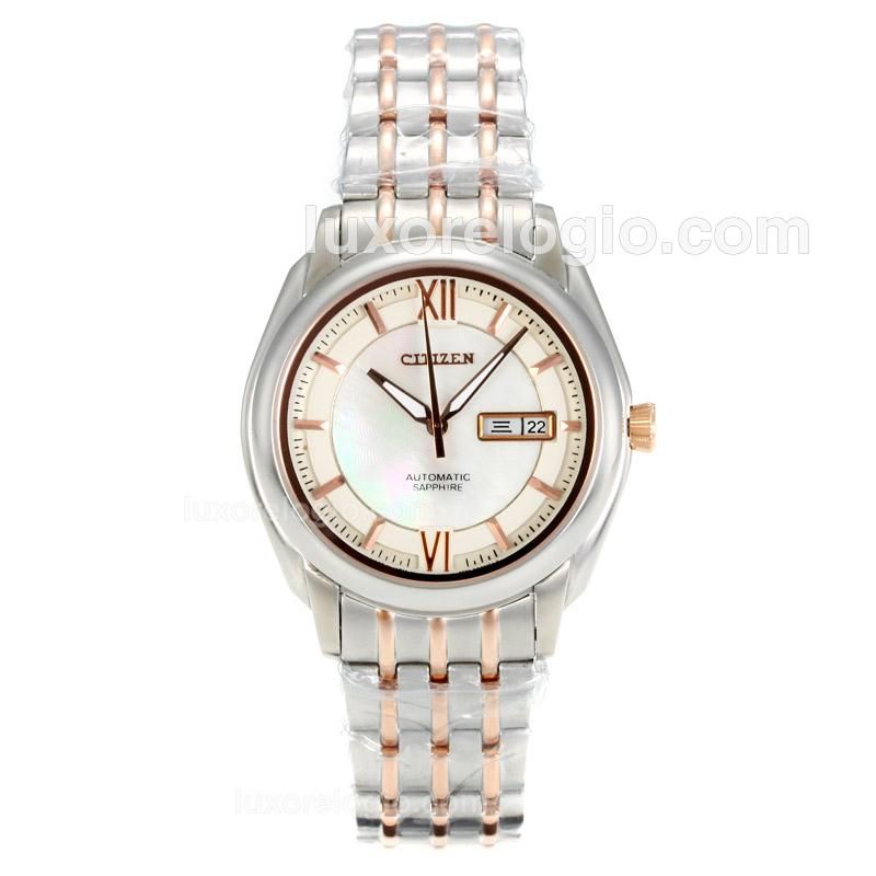 Citizen Automatic with White Dial with Champagne Markers S/S-18K Gold Plated Movement