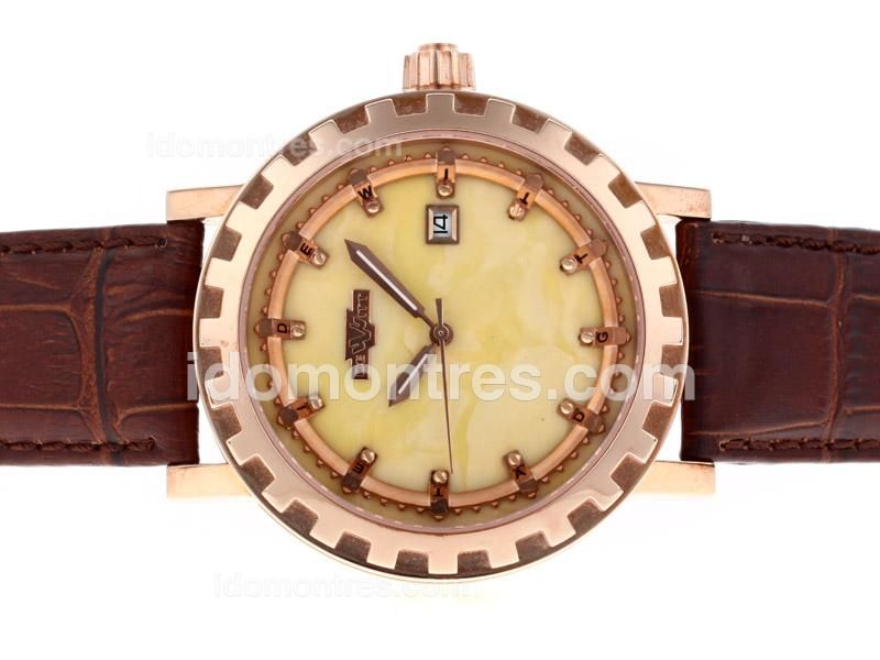 De Witt Academia Automatic Rose Gold Case with Yellow MOP Dial-High Quality