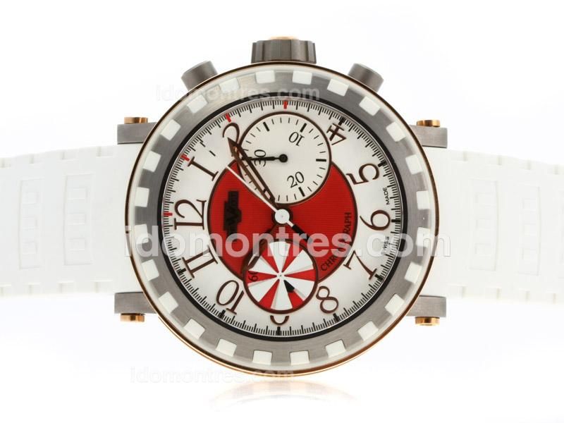 De Witt Academia Chronograph Swiss Valjoux 7750 Movement Two Tone Case with Red Dial