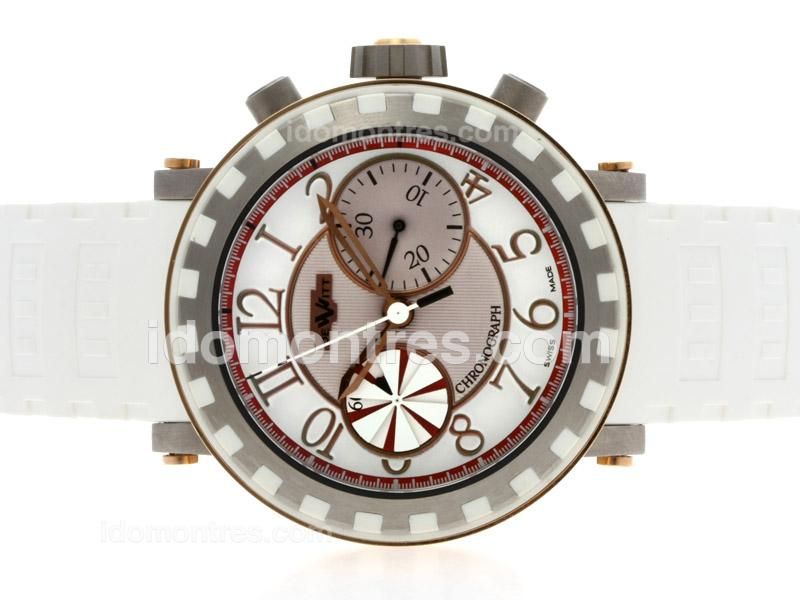De Witt Academia Chronograph Swiss Valjoux 7750 Movement Two Tone Case with White Dial and Strap