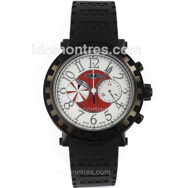 De Witt Academia Working Chronograph PVD Case with White Dial-Rubber Strap