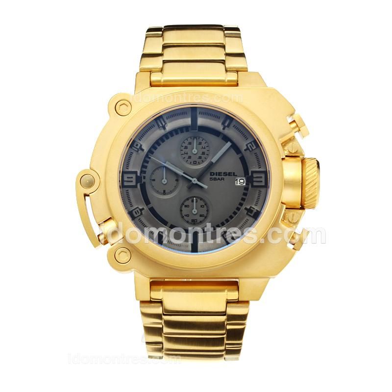 Diesel 5 Bar Working Chronograph Full Yellow Gold with Grey Dial